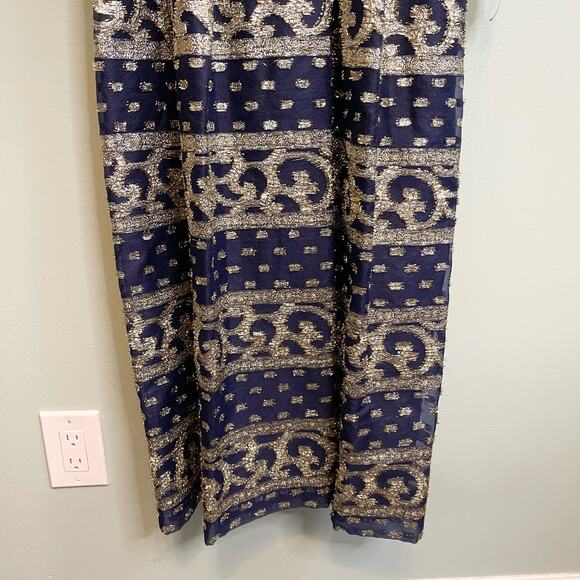 Vintage 1980s Act 2 Blue Gold Mesh Metallic Dress Size 8 Dress - Picture 11 of 14